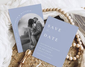 Dusty Blue Save The Date Digital Download, Light Blue Wedding Invitation Printable, Wedding Invitation Digital Download Canva Template Eliza