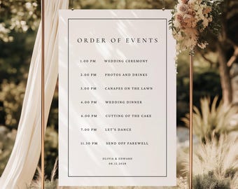 Minimalist Order of Events Template, Elegant Wedding Timeline Editable Template, Order of Service Board, Modern Wedding Sign #MLAM