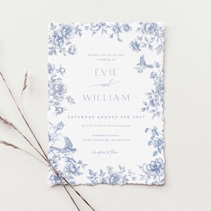 Blue French Toile Wedding Invitation: Elegant Chinoiserie (DIY Editable Template)