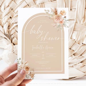 Editable Pampas Baby Shower Invitation - Boho Floral - Printable Template - Gender Neutral- Rustic Design - Printable Template