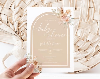 Pampas Baby Shower Invitation: Boho Floral Template (Printable)