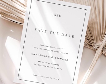 Elegant Save The Date Card Printable, Minimalist Wedding Invitation Digital Download, Modern Wedding Announcement Template MLAM