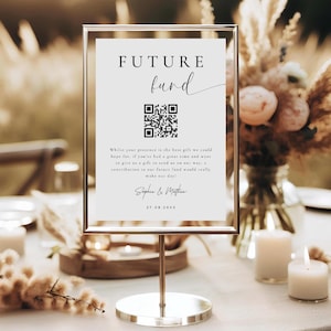 Toekomstig fonds bruiloft bord - bewerkbare sjabloon - moderne Venmo QR-code - instant download bruiloft contant cadeau teken - toekomstig fonds QR-code