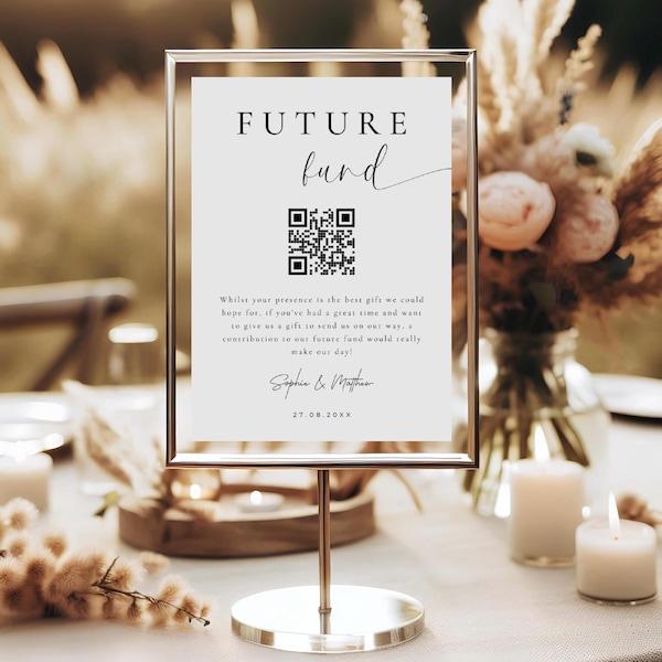 Modern Future Fund Wedding Sign: Venmo QR Code Template (Digital Download)
