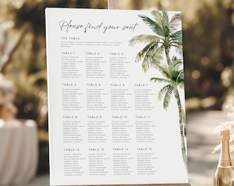 Letrero imprimible con plano de asientos de palmera, póster de plano de asientos de playa de descarga instantánea, plantilla de decoración para bodas de destino, #MLPC1