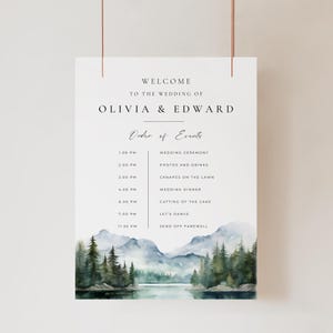 Rustic Mountain Wedding Order of Events Sign Instant Download, Wedding Timeline Poster Canva Template, Outdoors Wedding Decor, #MONTANA