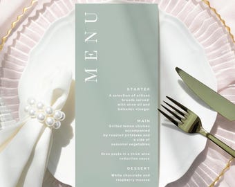 Sage Green Wedding Menu Template: Editable Printable Card (Digital Download