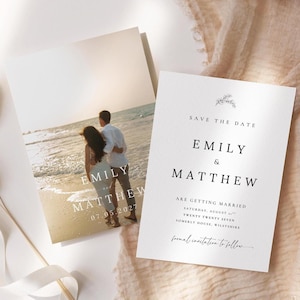 Minimalist Photo Save the Date: Modern Wedding Invitation (Editable Template Digital Download 5x7&quot;