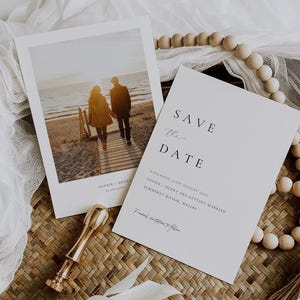 Save the Date-sjabloon - afdrukbare kaart voor- en achterkant - bewerkbare huwelijksuitnodiging - direct downloaden - dubbelzijdige save-the-date-sjabloon
