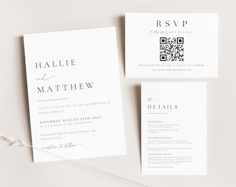 Minimalist Wedding Invitation Suite: Editable RSVP Card, Canva Template (Digital Download)