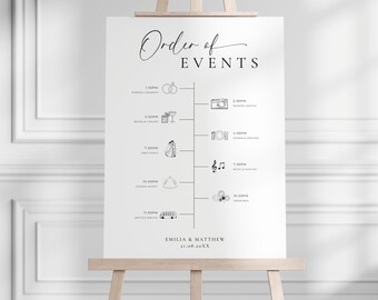Minimalist Wedding Timeline Sign: Order of Events, Modern Itinerary (Canva Template, Digital Download)
