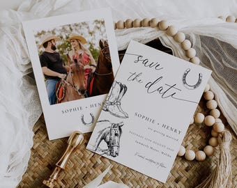 Rustikale Western Save the Date Vorlage, Cowboy Hochzeit Dekor druckbare, Hochzeit Einladung Sofort-Download #MLWS