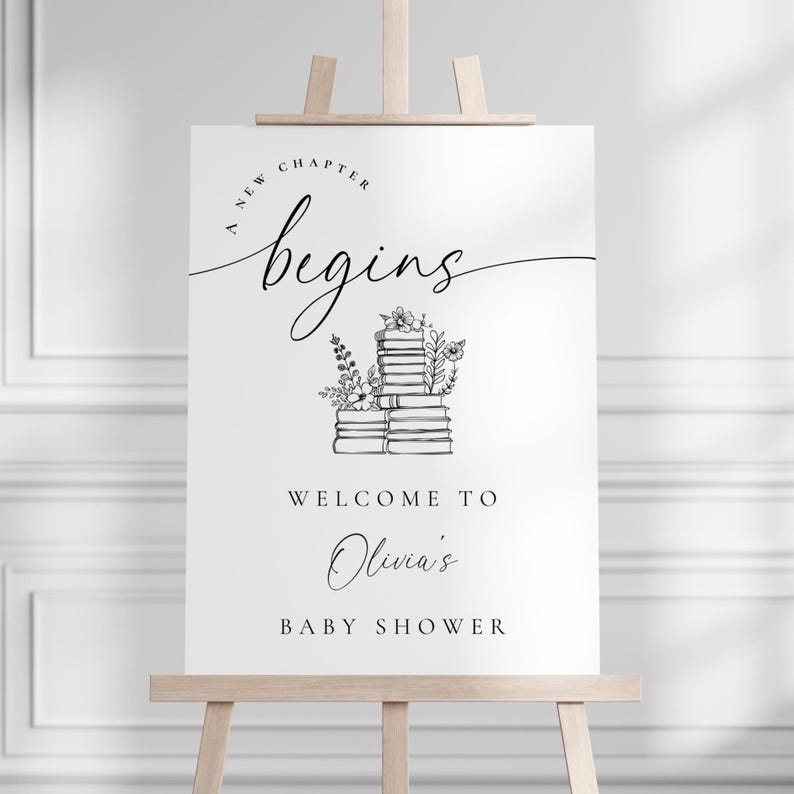 First Chapter Welcome Sign A New Chapter Begins Baby Shower Welcome Sign Storybook Template ...