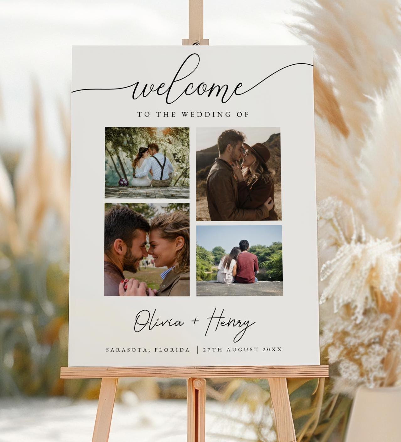 Photo Collage Wedding Welcome Sign: Minimalist Template (digital