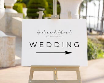 Wedding Directional Sign Template, Printable Ceremony Arrow Sign, Editable Wedding Directional Decor, Modern Parking Sign Digital Download