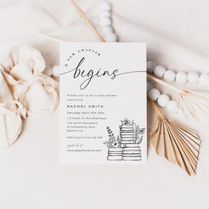 Minimalistic A New Chapter Will Soon Begin Baby Shower Invitation - Editable Template - Storybook Theme - Instant Download - Floral Design