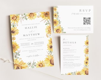 Sunflower Wedding Invitation Suite: Editable Template (Digital Download)