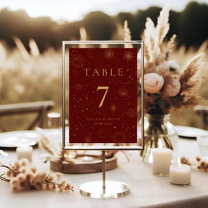 Bruiloft tafelnummerbord hemels thema bruiloft teken maan en sterren tabel bord bordeaux bruiloft bord rood en goud decor bewerkbare sjabloon