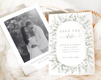 Greenery Save The Date Printable, Eucalyptus Wedding Invitation Template, Photo Save The Date, Instant Download Wedding Stationary, #MLEC1