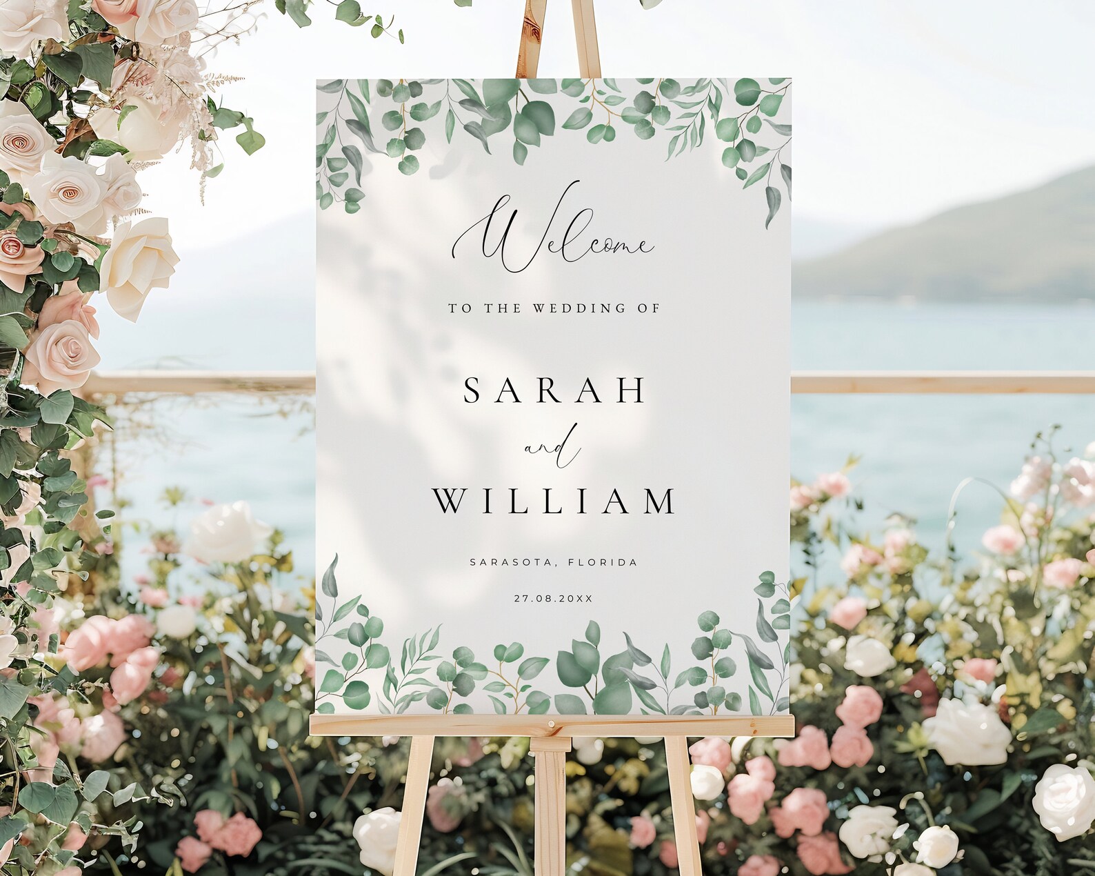 Eucalyptus Wedding Entrance Sign, Greenery Wedding Welcome Sign ... - Lebkuchen And Eucalyptus Entrance Display