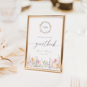 Wildflower Wedding Guestbook Sign: Floral Couples Initials (Digital Template)