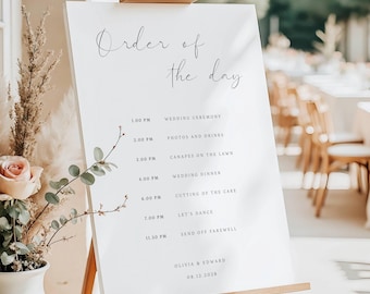 Plantilla imprimible de letrero de orden del día, tablero de cronograma de boda personalizado, señalización de eventos personalizada, letrero de orden de eventos, CHARLOTTE