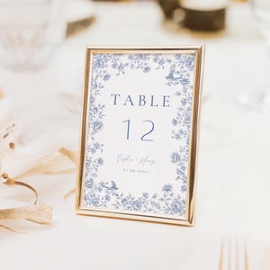 Números de mesa para bodas Letrero de número de mesa para bodas en toile azul Letrero de número de mesa estilo chinoiserie para mesa de recepción Decoración de bodas en toile de jouy francés