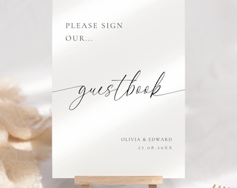 Minimalist Wedding Guestbook Sign Template, Clean and Elegant Wedding Decor Printable, Editable Template, Reception Table Sign, #MLAC1