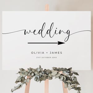 Minimalist Wedding Direction Sign: Black & White Arrow (Instant Download)