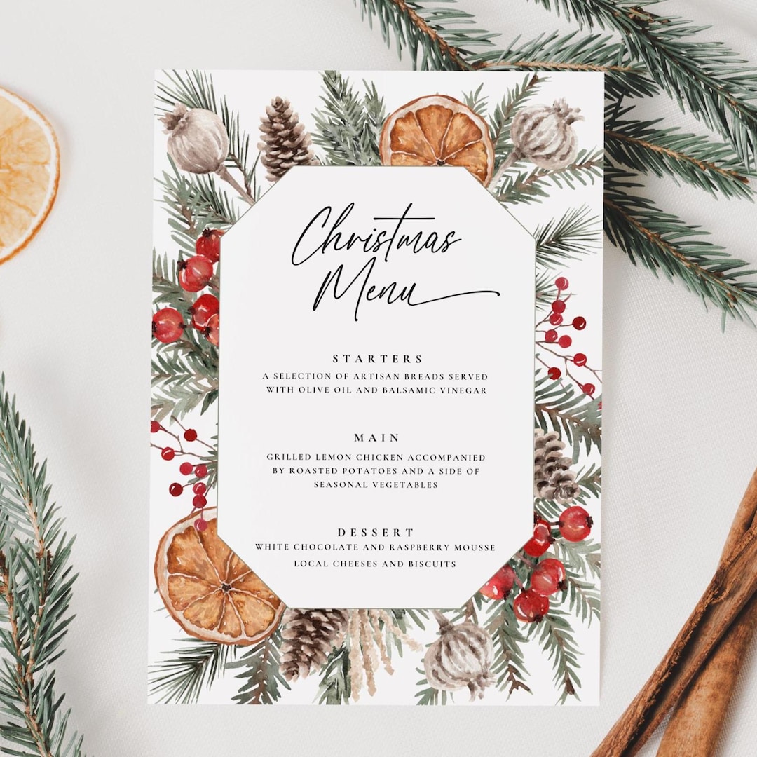Traditional Festive Menu Instant Download, Holiday Menu Editable ...