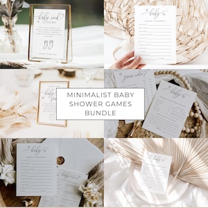 Paquete de juegos minimalistas para baby shower: juegos modernos editables, neutrales en cuanto al género, descarga instantánea.