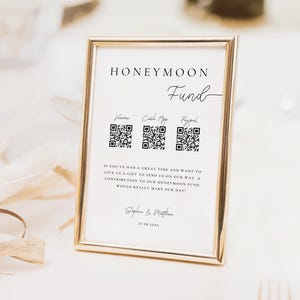 Placa de fundo minimalista para lua de mel com código QR (download digital)