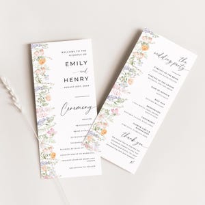Soft Wildflower Wedding Program Template Double Sided, Floral Order Or Events Napkin Note, Thank You Napkin Note Digital Download, #MLDC1