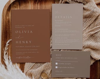 Earth Tone Wedding Invitation Suite: Boho Beige Details Card, Minimalist Wedding Bundle, Editable Template, Instant Download- Printable