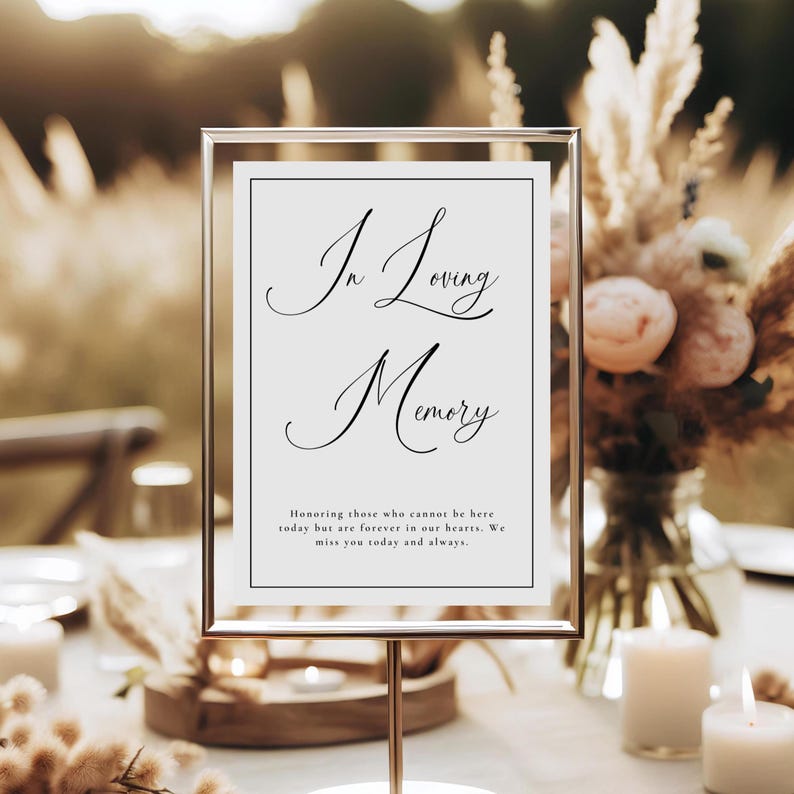 Minimalist in Loving Memory Table Sign, Memorial Wedding Sign Printable ...