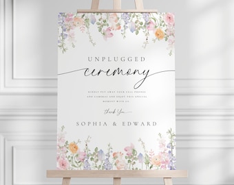 Wildflower Ceremony Sign Template, Floral Unplugged Ceremony Sign Large, Digital Download, Floral Wedding Stationary, MLDC