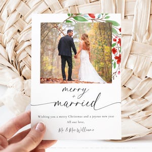 Modèle de carte de Noël joyeux et mariés - carte de vœux modifiable - carte photo imprimable pour jeunes mariés - modèle de carte de Noël premier marié