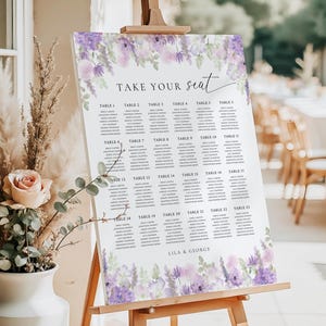 Floral Wedding Seating Chart Board Editable Template, Lilac Wedding Entrance Sign Printable, LILA