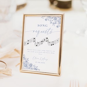 Panneau de demande de chanson de mariage Toile bleue Panneau de demande de musique de table Chinoiseries Panneau de mariage Petit panneau en toile de Jouy Téléchargement instantané Imprimable