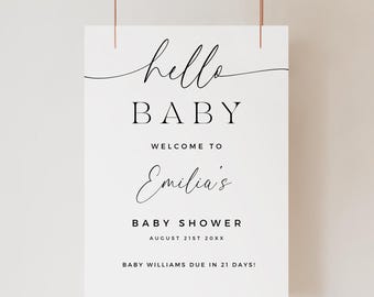 Editable Hello Baby Shower Welcome Sign, Minimalist Baby Shower Welcome Sign, Editable Template, Digital Download