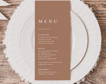 Terracotta Wedding Menu Template Printable, Editable Printable Card, Rustic Design, Minimalist decor Instant Download for Events MLTC1