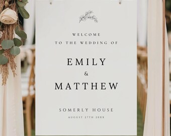 Botanical Wedding Welcome Sign Template, Printable Eucalyptus Wedding Poster Large, Canva Template Editable Download MLBC