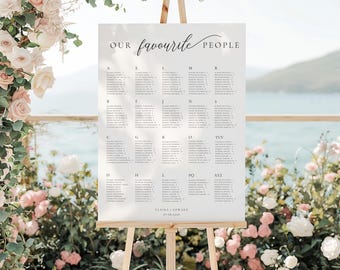Alphabetical Wedding Seating Chart Template, Modern Seating Plan Digital Download, Minimalist Wedding Decor Printable, Our Favourite People