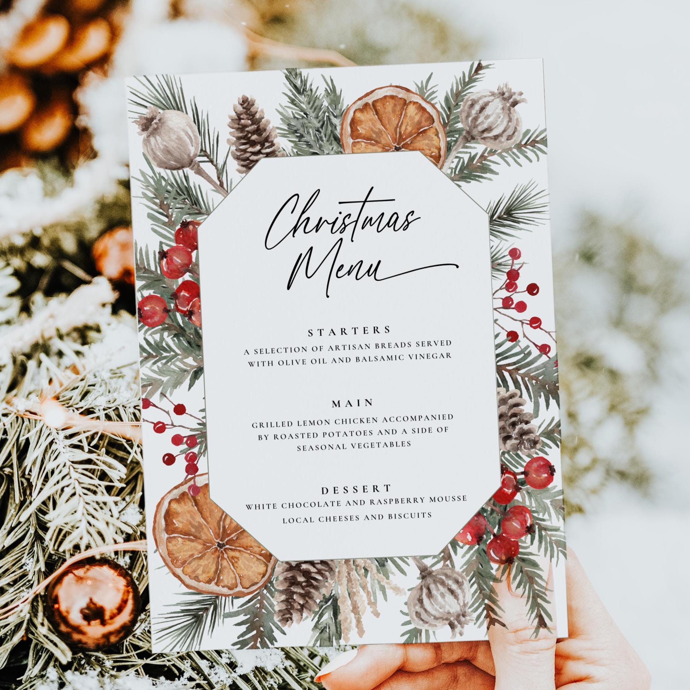 Festive Menu. Example Traditional Festive Menu Instant Download, Holiday Menu Editable ...