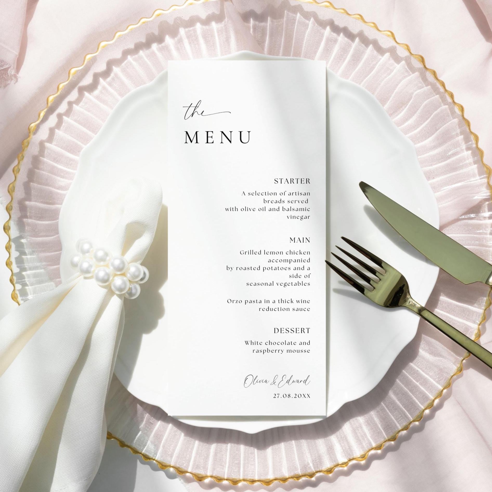 Modern Wedding Menu Template, Elegant Minimalist