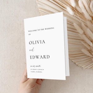Minimalist Wedding Program: Folded Order of Service (Canva Template)