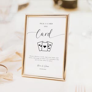 Letrero de libro de visitas con naipes: Plantilla minimalista para boda (descarga digital)