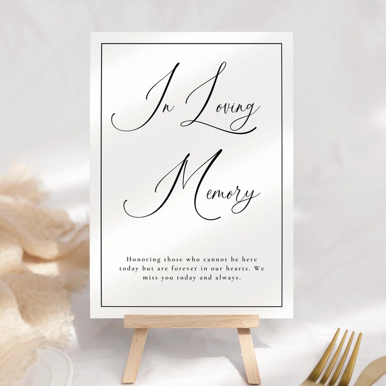 Minimalist in Loving Memory Table Sign, Memorial Wedding Sign Printable ...