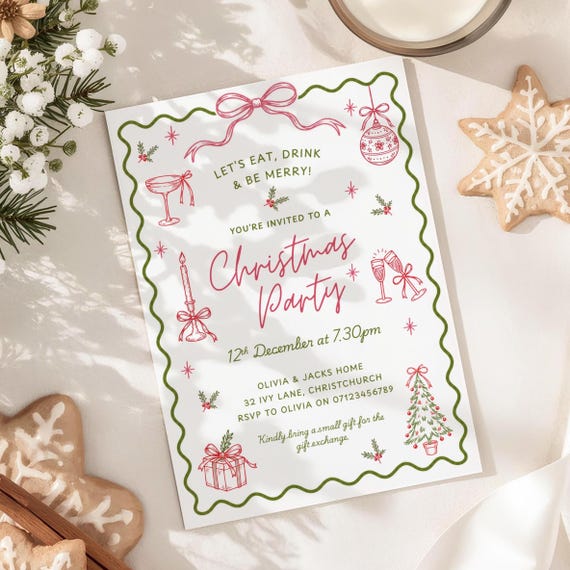 Christmas Party Invitation Template, Editable Christmas Invite, Printable Holiday Party Invitation