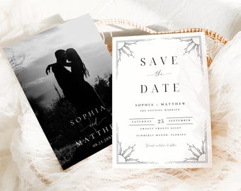 Art Deco Wedding Save the Date Cards: Vintage Gatsby Design (Canva Template Digital Download